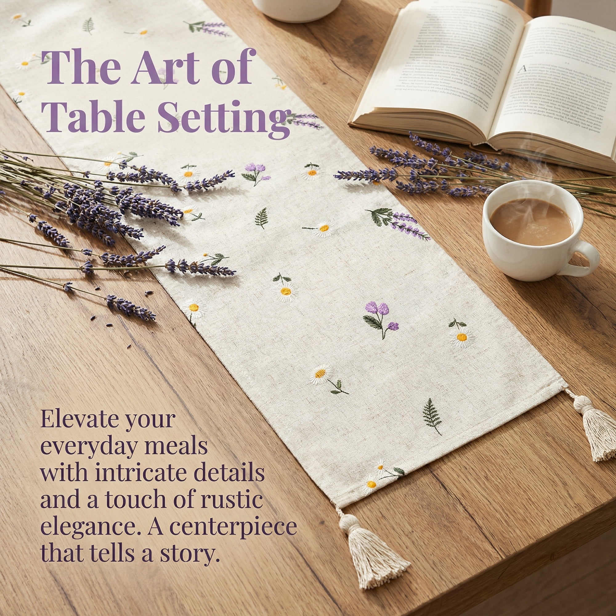 Unique Bargains Table Runner for Kitchen Decor with Tassel Lavender 11.8x78.7in