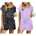 thumbnail image 1 of Ensemble de Pyjama 2 Pcs pour Femmes Manches Courtes Vêtements de Nuit Doux Col Rond Ensemble de Shorts Imprimés avec Poches P-TTG, 1 of 5