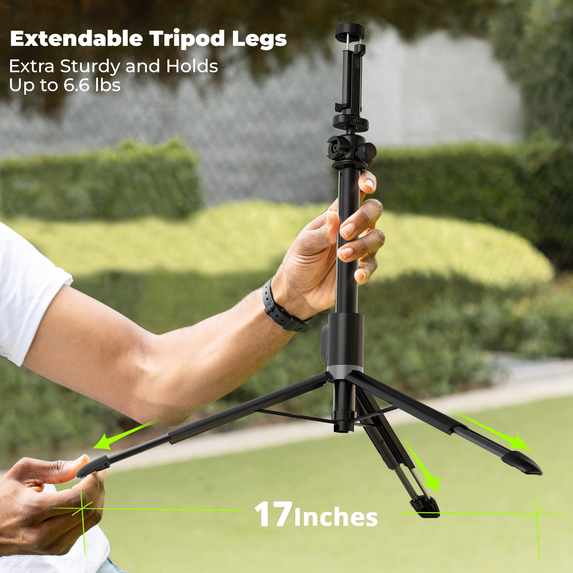 KraftGeek Vlogging Tripod for Phone & Camera & Pocket 3, 60‘’ Tripod Selfie Stick with Remote, 3 Cold Shoe Mounts for Light & Microphone (Not Included) - Black