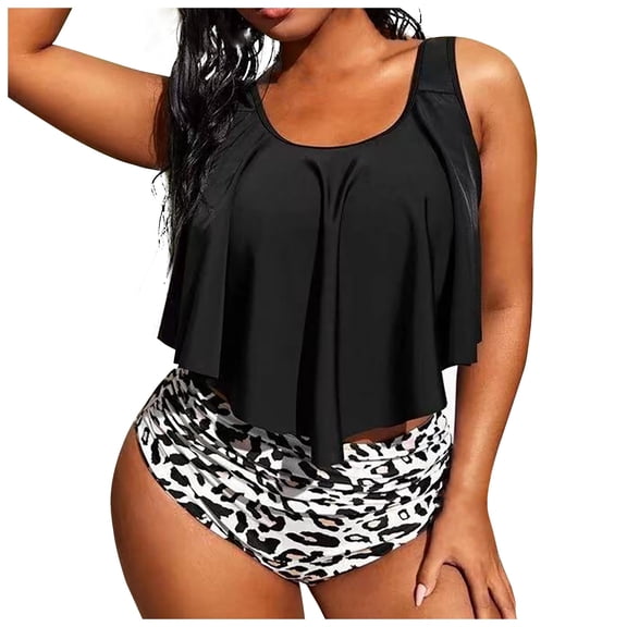 DOPI Women's Fashion Sexy Leopard Swimsuit Bikini Big Fat Bikini Split Swimsuit