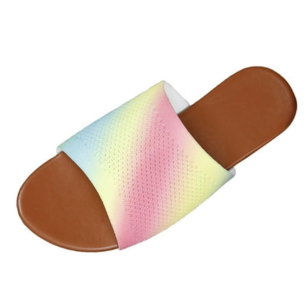 

Xboschi Cozy Slippers for Women 2024 Summer New Large Size Women s Shoes Casual Flying Weaving Upper With Colored Lightweight Flat Bottom Slippers