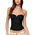 thumbnail image 3 of Women Bustier Corset Tops Strapless Lace Up Boned Mesh Bustier Tops Overbust Corset Top gray blue XL, 3 of 4