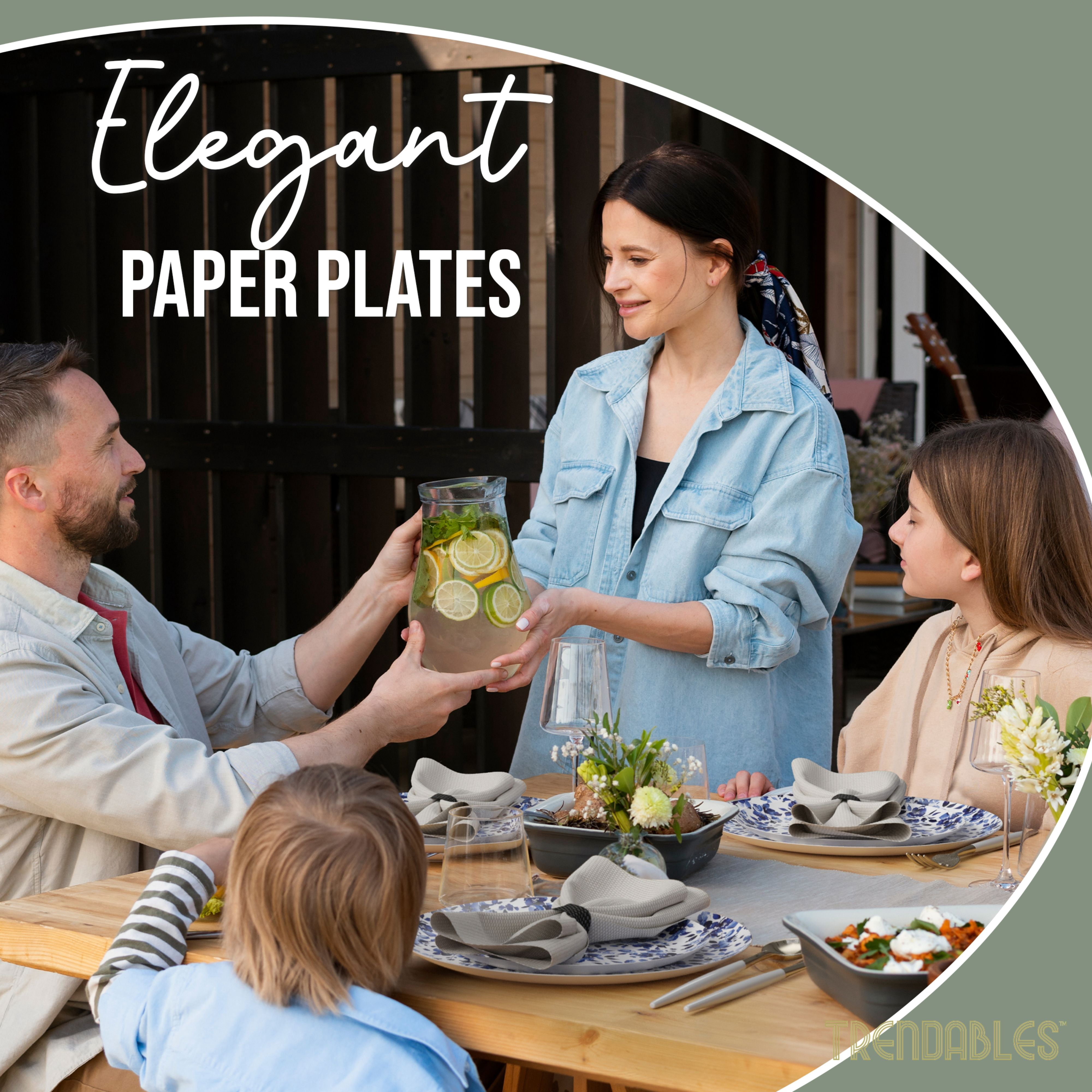 Crown Display Heavy Duty Paper Plates Set for 32 Guests, 64 Fancy Disposable Plates, Bluebelle