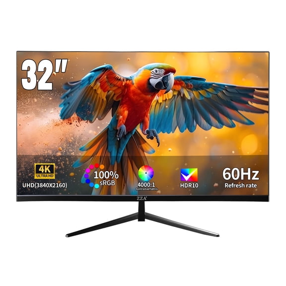 ZZA 32 Inch 4K UHD 3840x2160 60Hz VA Gaming Computer Monitor AdaptiveSync Premium HDR10 100% sRGB IPS PC Monitors