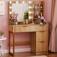 thumbnail image 4 of Zimtown Modern Makeup Vanity Desk with Mirror and Charging Station, Lighted Vanity Table with 4 Drawers & 3 Storage Shelves for Bedroom, Wood Color, 4 of 7