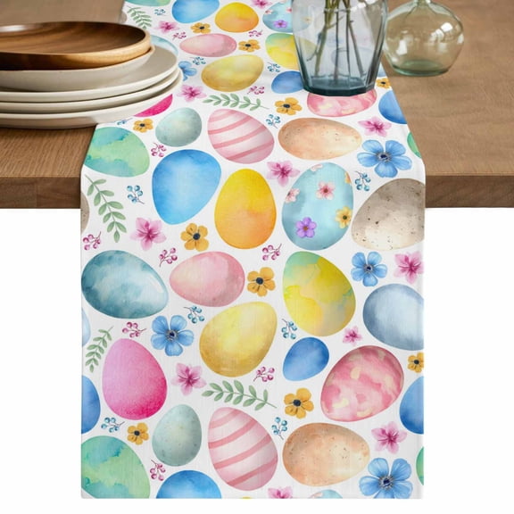 Table Runner 72 Inches Long for Kitchen Dining, Easter Dresser Scarf Farmhouse, Dining Table Decorations for Wedding/Parties, Spring Country Colorful Eggs Flower Leaf Plant 18 x 72 In