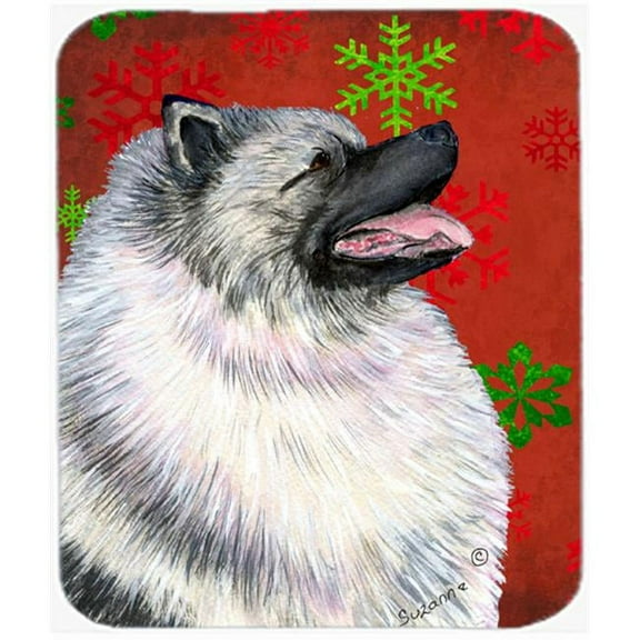 Keeshond Red and Green Snowflakes Christmas Mouse Pad, Hot Pad or Trivet