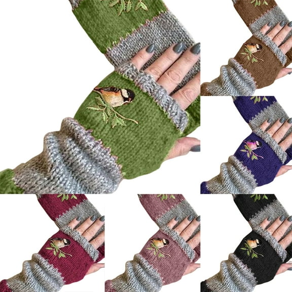 Zhaomeidaxi 1 Pair Women Winter Warm Knit Fingerless Gloves Hand Crochet Thumbhole Arm Warmers Mittens