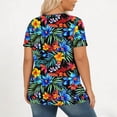 thumbnail image 6 of Feancey Women's Pleated Blouses Plus Size Casual Floral Printed T-Shirts Crewneck Short Sleeve Summer Tops Ladies Elegant Work Tees Blue 5XL, 6 of 7