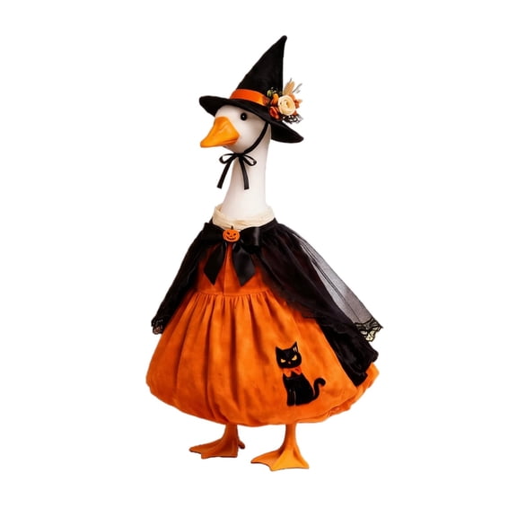 Porch Goose Outfits, Goose Outfits, Porch Goose Halloween Outfit 9 Inch Halloween Outdoor Decorations for Fall Lawn Porch Display Orange Black Witch Style, 1 Pack