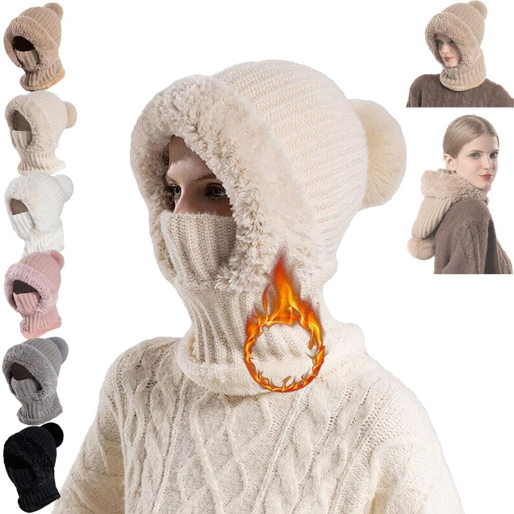 Women's Knitted Hat in Autumn and Winter, Elastic Warm Ear Protection Hat, Balaclava Knit Scarf Hats, Running Ski Mask