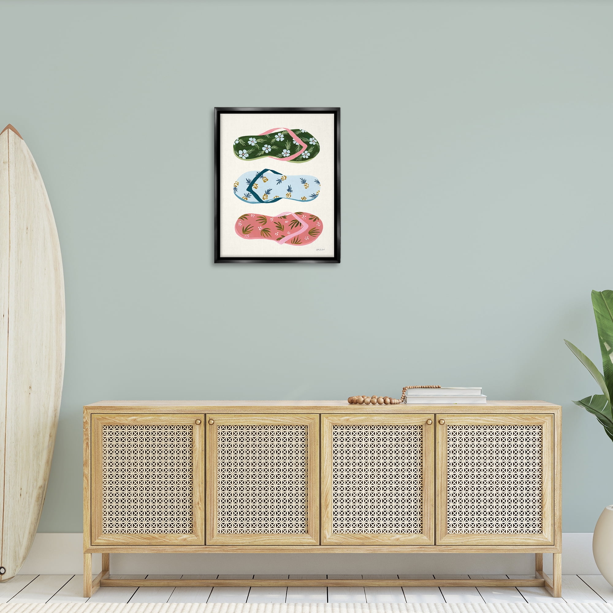 Stupell Industries Tropical Flip Flops Nautical & Beach Painting Black Floater Framed Canvas Art Print Wall Art, 25 x 31