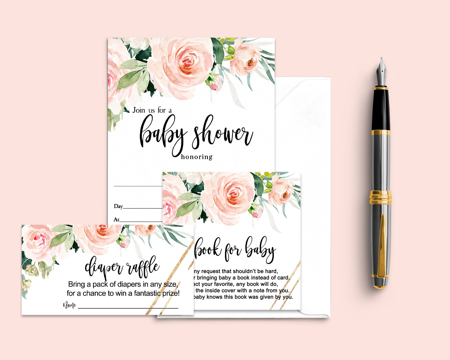 Graceful Floral Baby Shower Invitation Bundle Pack 25 of Each