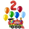 #2 Train Choo Choo 8 Piece Happy 2nd Birthday Mylar and Latex Balloons Set