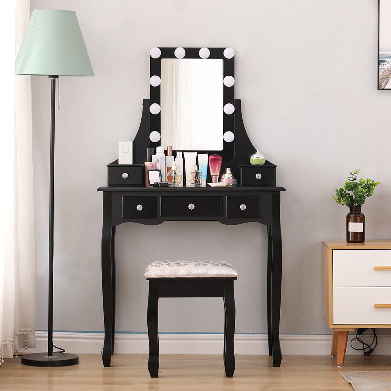 Baby Led Vanity Set With 10 Dimmable Light Bulbs Dressing Table Vanity Makeup Table Walmart Com Walmart Com