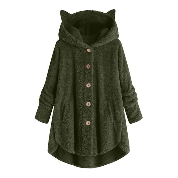 Yijfswar Warm Fleece Jackets for Women Long Sleeve Hooded Casual Button Sweatshirt Pullover Tops with Pockets, S-5XL