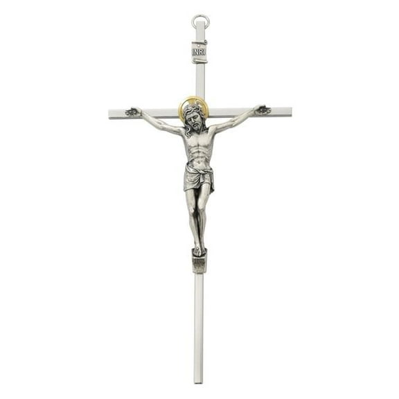 McVan 79-48 8 in. Silver Polished Aluminum Crucifix with Gold Halo Corpus