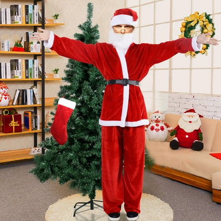 Costway Adult Men Women Suit Set Christmas Santa Claus Costume hat belt clothes