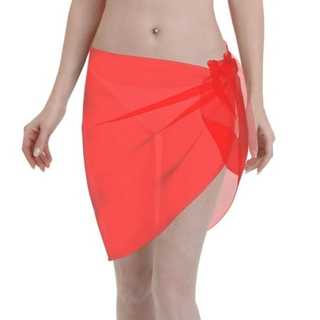 Adobk Women Beach Sarong Bathing Suit Red Print Wrap Skirt Sheer Bikini Swimsuit Cover Ups For Swimwear