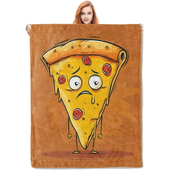 Fun Cartoon Pizza Slice Flannel Blanket,Whimsical Food-Themed Soft Lightweight Throw Blankets Gifts for Food Lovers Kids,50" x 60" Perfect for Couch Bed Home Travel Decor