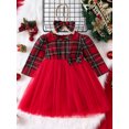 thumbnail image 2 of Bagilaanoe Toddler Baby Girl Christmas Dress Plaid Ruffle Long Sleeve A-line Princess Dresses + Headband 6M 12M 18M 24M 3T 4T Kid Fall Patchwork Tulle Skirt, 2 of 9