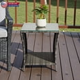 thumbnail image 3 of Hassch 2-Tier Wicker Side Table with Tempered Glass Top & Iron Frame, 18.11-Inch Square Rattan Patio Table w/ Open Storage Shelf, Easy to Assemble, Gray, 3 of 10