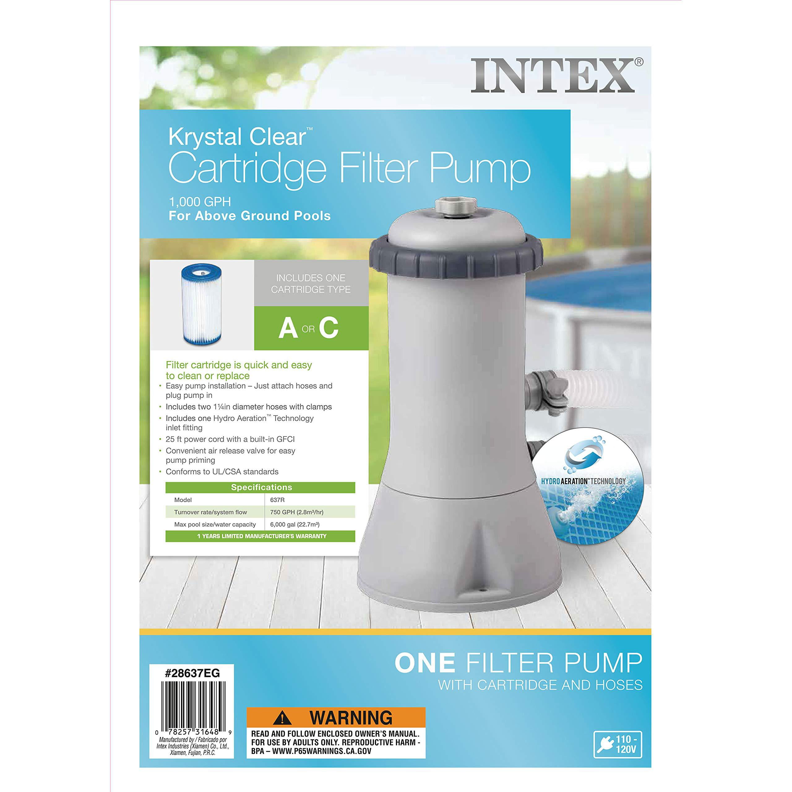 with Type-A Filter Cartridge,Above Ground Pools Krystal Clear Filter Cartridge Pump 220V 530 GPH Swimming Pool Filter Pump for INTEX 28604/58604 
