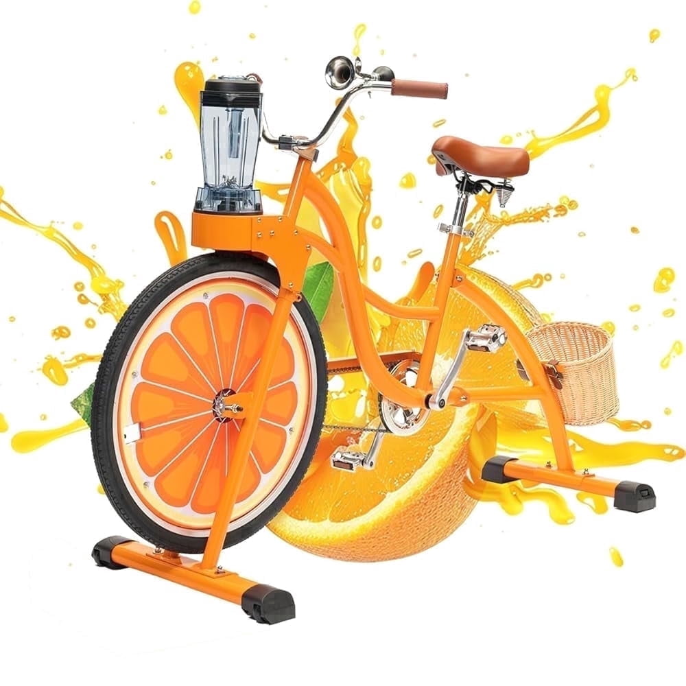 Smoothie Blender Bike, Pedal Powered Exercise Bike with Adjustable Seat, Manual Juice Maker, 330 lb Capacity, Orange