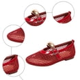 thumbnail image 4 of Rokment Womens Buckles Fishnet Ballet Flat Mary Jane Slip on Dressy Shoes Summer Fall Fashion Retro Mesh Closed Toe Comfortable Walking No Heel Mules Loafers Sandals Red Size 7, 4 of 5
