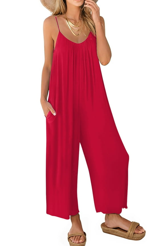 Jumpsuits for Women Casual Sleeveless Spaghetti Strap Rompers Boho Wide Leg Jumpsuits Overalls Dressy Trendy Outfits Clothes