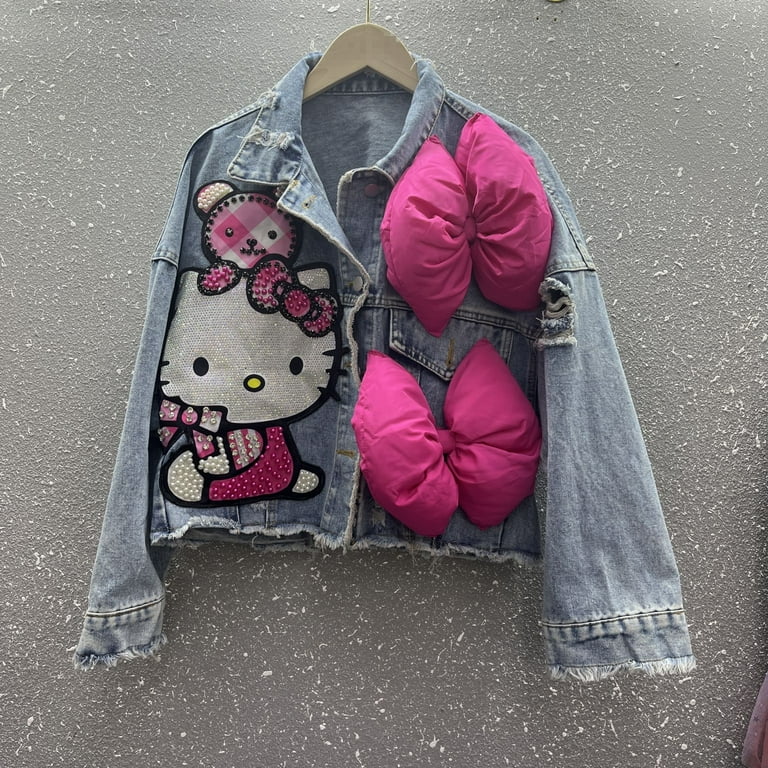 信頼も厚い Kitty Hello Cartoon Sanrio Autumn Spring Women Jacket Denim ジャケット・アウター