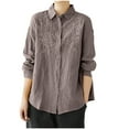 thumbnail image 1 of Vestidos Casuales Para Mujer, Blusas De Mujer De Moda Camisa de manga larga con botones de solapa y bordado de lino para mujer, 1 of 5