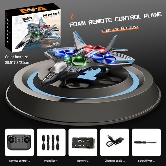 Foam Remote Control Airplane，RC Airplane for Kids, Adults Beginners， Fighter Jet with LED Lights, Altitude Hold, 360° Flip Stunt Rotation, Fighter Jet Glider with Auto Return，Flying Toy（blue）