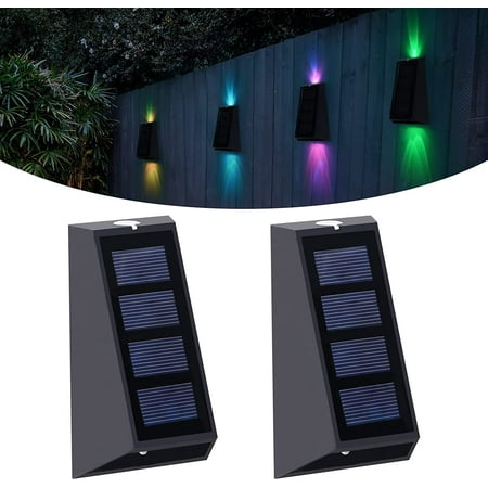

Solar Wall Lights Outdoor Fence Lights LED Waterproof Solar Stair Lights Up and Down 7 Color Changing Exterior Patio Lights for Backyard Garden Garage Pathway 2 Pack
