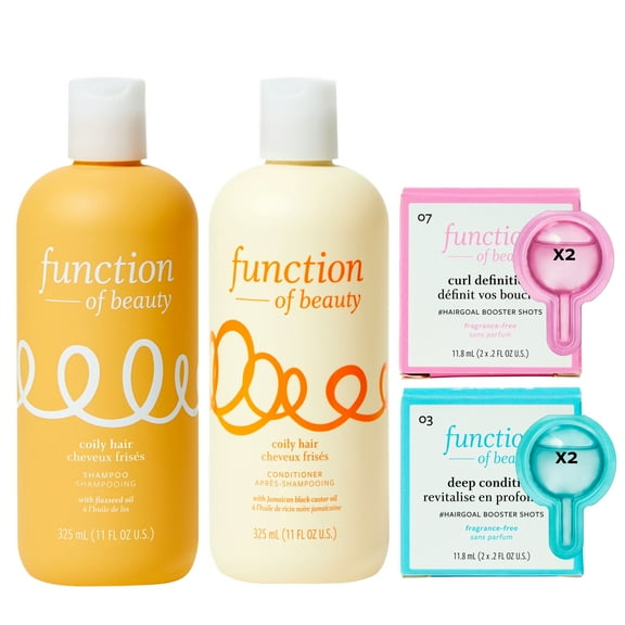 Function of Beauty Coily Hair Shampoo & Conditioner Set with Curl Definition and Deep Condition Boosters, 11 fl oz, 2 Pack