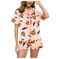 thumbnail image 2 of TTUHYWXI Halloween Pajamas Women Silk Pajamas Button Up Shirt and Shorts Satin Pajama Set 2 Piece Loungewear Sleepwear (Orange, XXL), 2 of 9