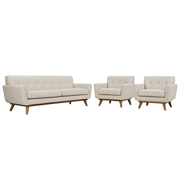 Bowery Hill Modern Fabric 3-Piece Sofa Set with Armchairs in Beige