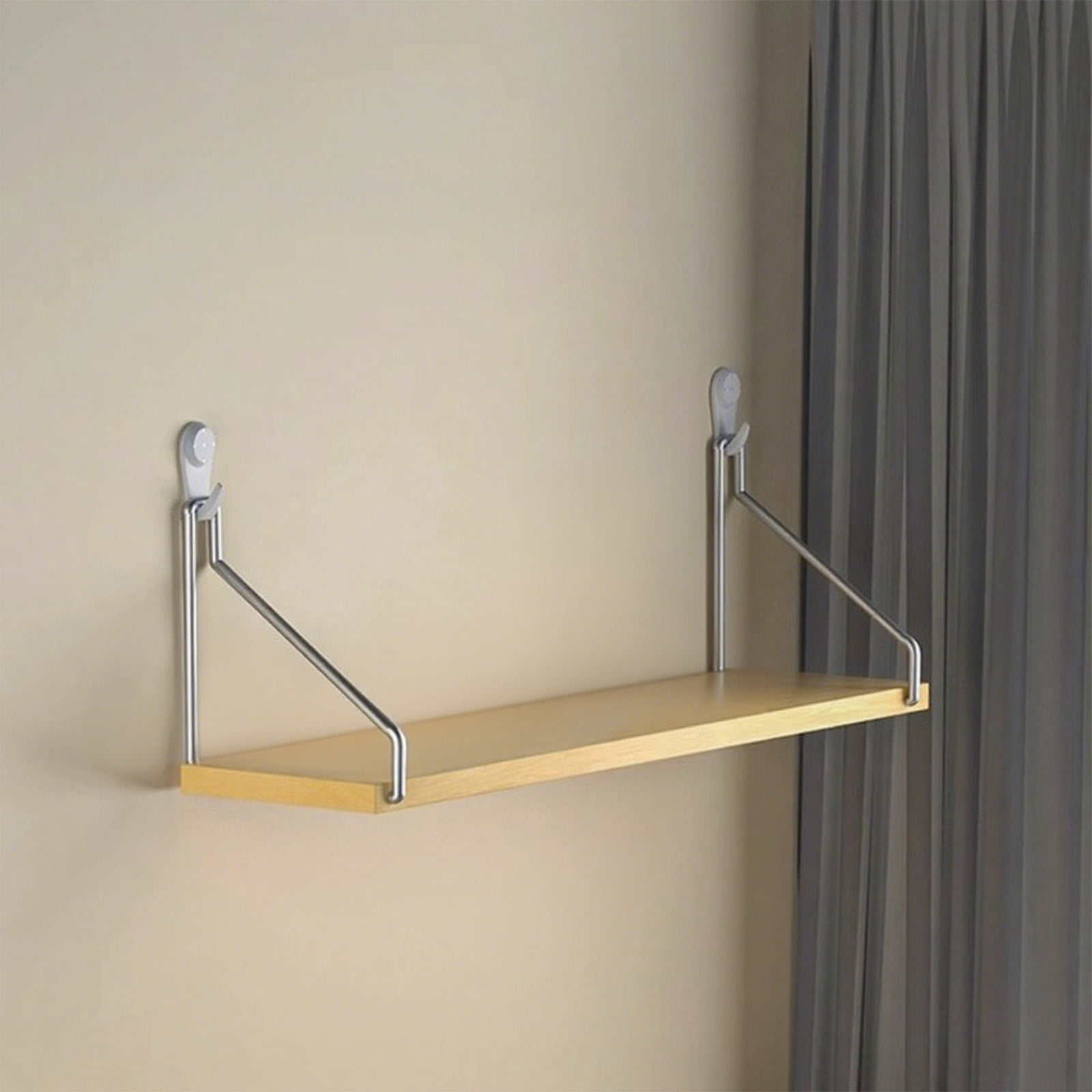 Oggfader No Drill Floating Shelf - Small Wall Mounted Wooden Ledge for Bedroom Living Room Router Bookshelf - Renter Friendly Adhesive Strips Holds 30lbs - Mustard Yellow