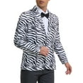 thumbnail image 4 of INSPIRE CHIC Men's Party Blazer Animal Print Notched Lapel Lightweight Suit Jacket L White and Black, 4 of 5
