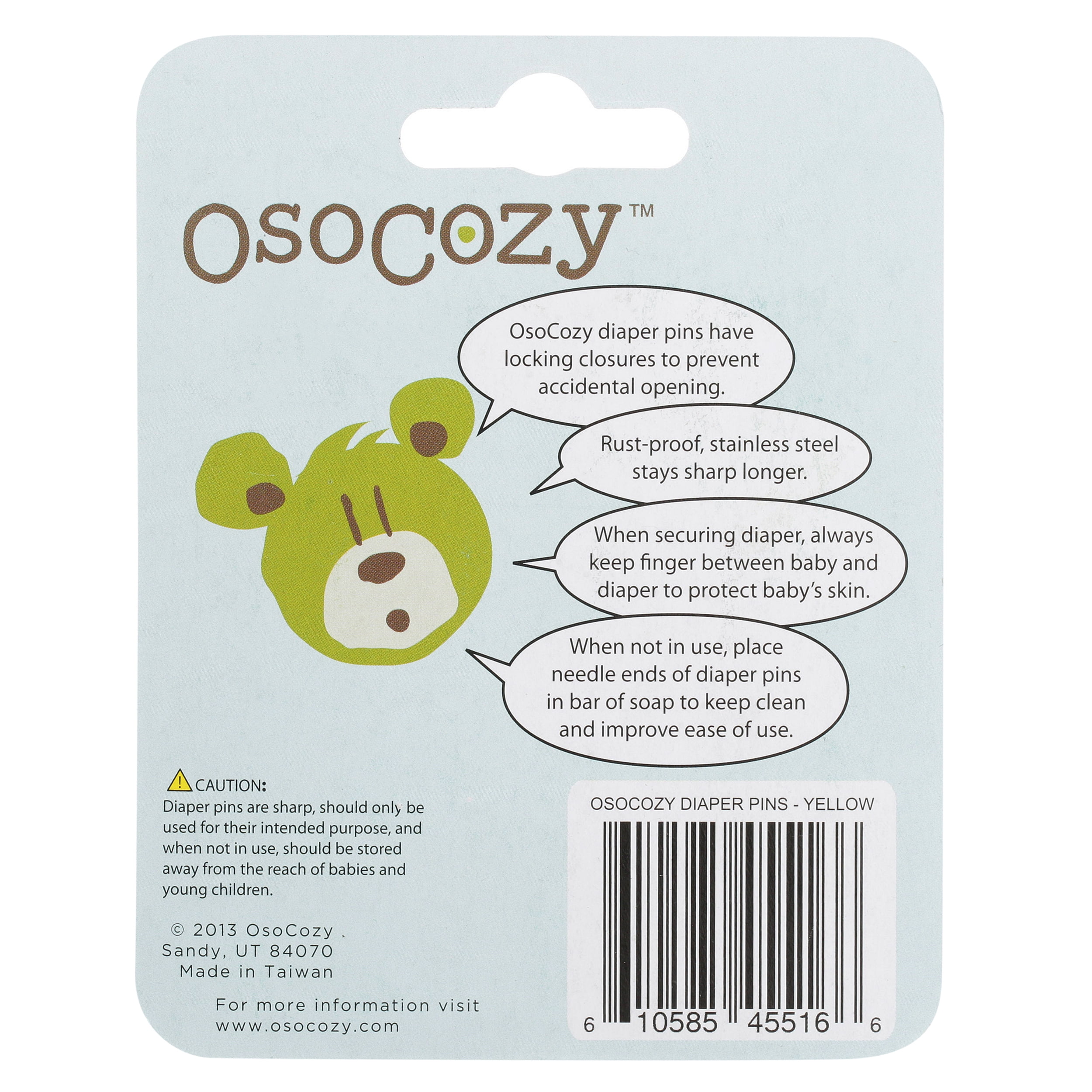 OsoCozy Stainless Steel Locking Diaper Pins, Blue, 8 Count