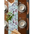 thumbnail image 2 of Blossoming Botanical Prints Table Runner Cotton Linen 60 Inch Holiday Dresser Scarves, Blue Purple Green Floral Tablerunner for Kitchen Coffee Dining Bedroom Living Room Dinner Scarf Décor 13''x60'', 2 of 9