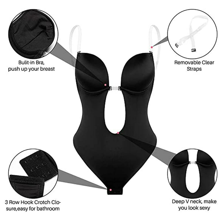 Sexy Backless Women Body Shaper Seamless Bodysuit Thong Shapewear Push Up  Cup Bra Corset Waist Trainer Slimming Control (Color : Black, Size 