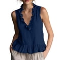 thumbnail image 2 of VBVC Women's Ruffle V-Neck Sleeveless Tank Top,Ladies Casual Ruffled Hem Peplum Blouse,Lightweight Summer Flowy Cami Top For Women,Navy,S-2XL, 2 of 9