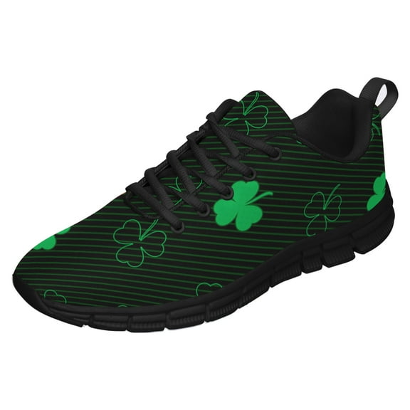 St Patricks Day Shoes for Women Breathable Running Sneakers Men Green Four Leaf Clover Shoes for Irish Festival Gift Black Size 3.5