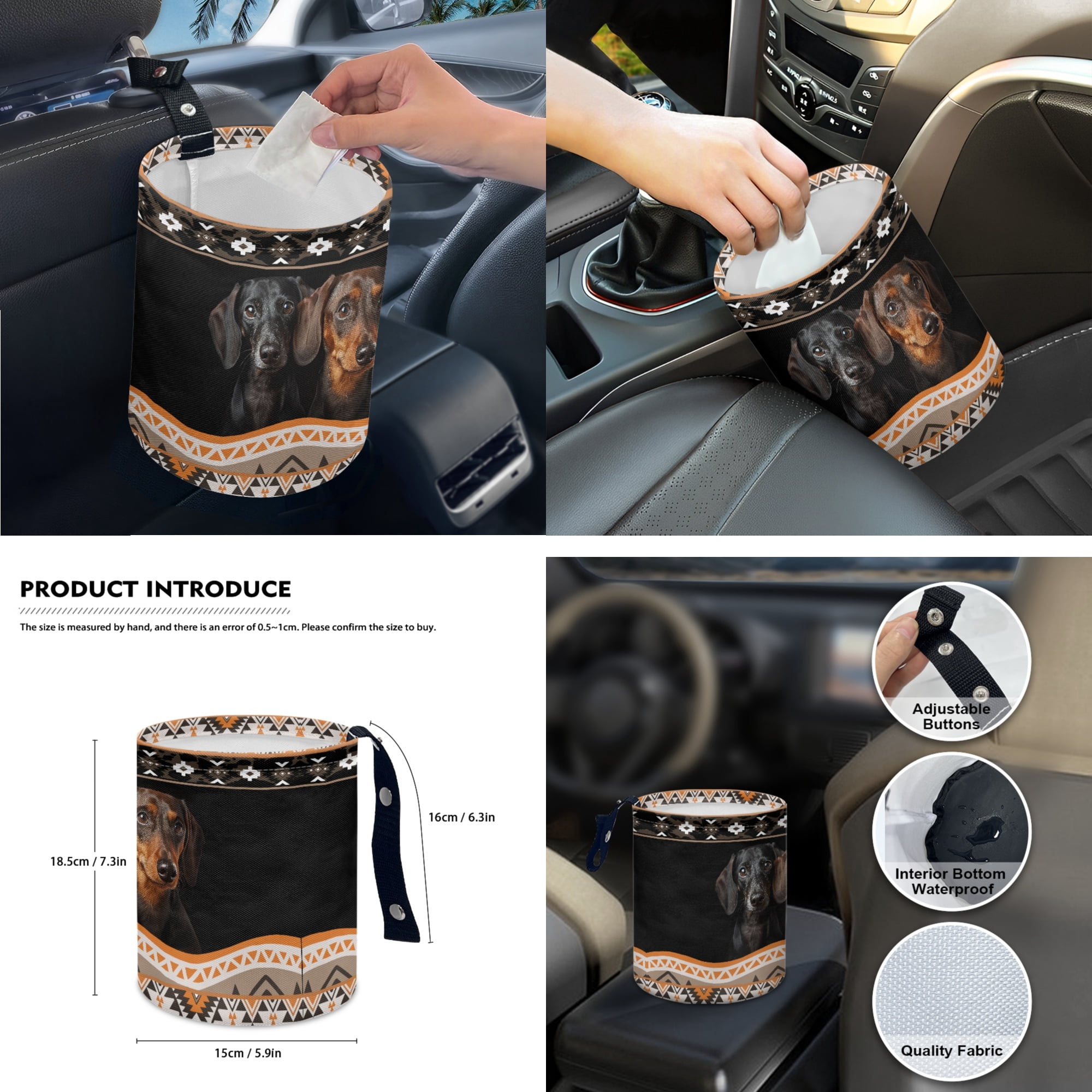 Jeiento Aztec Car Seat Cover Full Sets Steering Wheel Cover Car Trash Bin Seat Belt Pad Coasters Armrest Cover Handbrake Cover Dachshund Rearview Mirror Cover, Pack of 14 Auto Accessory