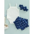 thumbnail image 3 of Baby Girl My First 4th of July Outfit Sleeveless Strap American Stars Striped Flag Tank Top Romper Shorts Headband 3Pcs Set, 3 of 7