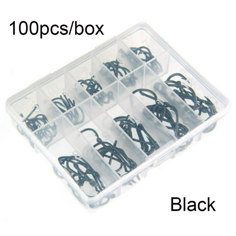 100 pcs 3-12# Carbon Steel Fly Barb Fishing Hooks with Storage Box