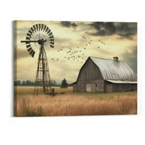 Shiartex Farmhouse Old Barn Canvas Wall Art, Farmhouse Pictures Wall Decor, Vintage Barn and Windmill Pictures Canvas Wall Art Rustic Wall Art for Country Room Decor Farmhouse  Wall Decor 20x16 In