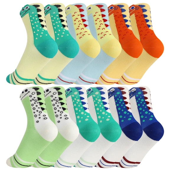 Bocaoying 6 Pairs Silly & Fun Dinosaur Socks for Kids 5-9, Boys Novelty Cartoon Crew Socks - Soft Cotton Comfy Funky Socks for Boys Gift Idea