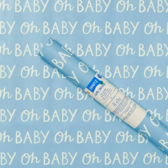 20 Sq Ft 'Oh Baby' Wrapping Paper Blue - Spritz